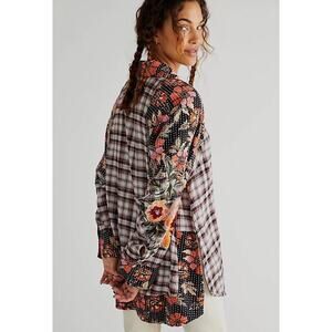 Free People Coast to Coast Kantha Stitch Floral Oversized Button Up Shirt XSmall